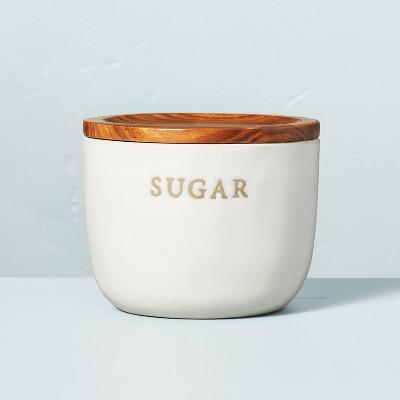 Stoneware Sugar Cellar With Wood Lid Cream/brown - Hearth & Hand™ With Magnolia : Target