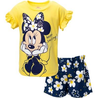 Mickey Mouse & Friends Minnie Mouse Toddler Girls Graphic T-shirt And Shorts Outfit Set Yellow/navy 4t : Target