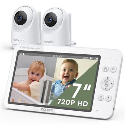bonoch MegaView Baby Monitor with 2 Cameras, 7 720P HD Split Screen Baby Monitor No WiFi, Video Baby Monitor with Camera and Audio, 6000mAh, VOX Mode