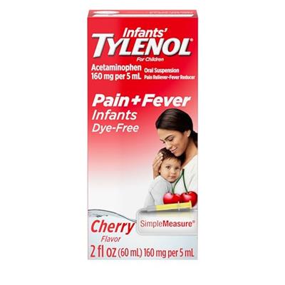 Tylenol Infants Liquid Medicine with Acetaminophen Pain + Fever Relief DyeFree fl, Red, Cherry, 2 Fl Oz