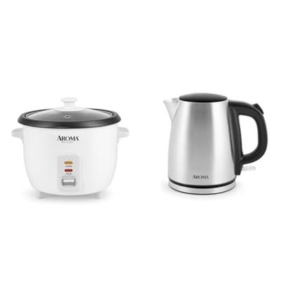 Aroma Housewares Aroma 6-cup (cooked) 1.5 Qt. One Touch Rice Cooker, White (ARC-363NG), 6 cup cooked/ 3 cup uncook/ 1.5 Qt. & Housewares 1.0L / 4-cup