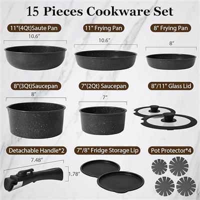 Amazon.com: 15 Pcs Pots and Pans Set Non Stick, Kitchen Cookware Sets with Detachable Handle, Non Stick Induction Cookware Cooking Set Removable Handl