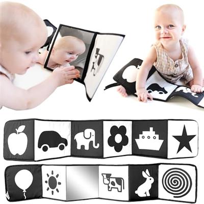 Spiggly High Contrast Baby Toys for Newborn Black and White Baby Toys 0-3 Months Baby Books 0-6 Months High Contrast Baby Book Tummy Time Mirror Newbo