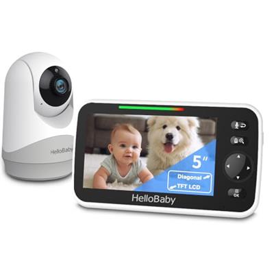 HelloBaby Monitor with Camera and Audio, 5 Screen with 16-Hour Video Streaming, Remote Pan-Tilt-Zoom Camera, Two-Way Talk, VOX Mode, Auto-Night Visi