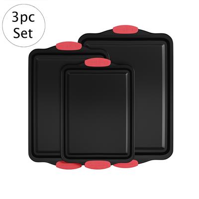Baking Pans - 3-Piece Nonstick Cookie Sheets or Jelly Roll Cake Pan Set by Classic Cuisine (Black)