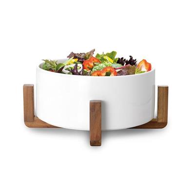 Ambrosia Zest Porcelain & Acacia Wood Salad Bowl 23cm - House