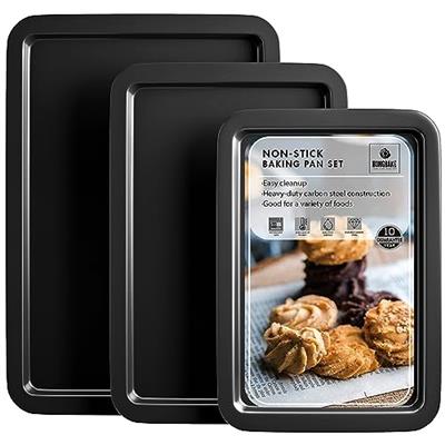 HONGBAKE Baking Sheet Pan Set, Cookie Sheet for Oven, Nonstick Bakeware Sets with Wider Grips, 3 Pack Half/Jelly Roll/Quarter Baking Tray, Premium, Di