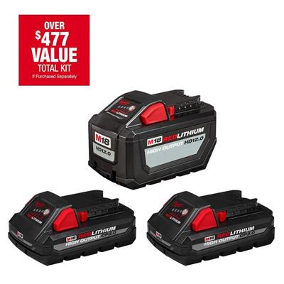 Milwaukee M18 18-Volt Lithium-Ion High Output 12.0Ah Battery with Two 3.0Ah Batteries (3-Pack) 48-11-1812P3 - The Home Depot