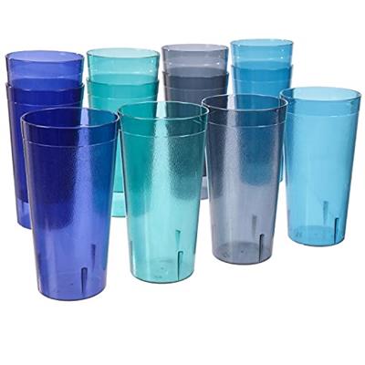 US Acrylic Café Plastic Reusable Tumblers (Set of 12) 32-ounce Iced-Tea Cups, Coastal | Value Set of Restaurant Style Drinking Glasses, Stackable, BPA