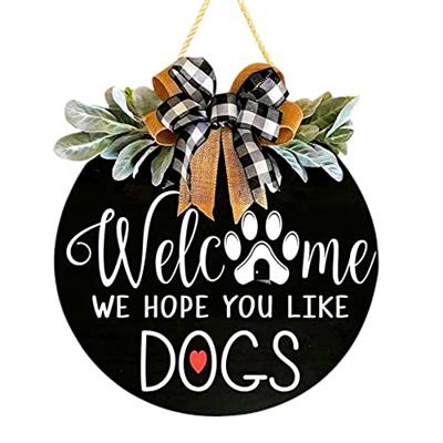 Welcome Wreath Sign for Farmhouse Front Porch Decor - We Hope You Like Dogs - Door Hanging with Premium Greenery - Gift for Christmas Housewarming Hol