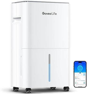 GoveeLife Smart Dehumidifier for Basement Upgraded, Max 50 Pint Energy Star Certified WIFI with Drain Hose Continuous Drainage, Remote Control Dehumid