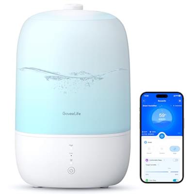 GoveeLife Smart Humidifiers for Bedroom, 3L Top Fill Cool Mist Humidifiers with Essential Oil Diffuser, Humidity Control, WiFi Air Humidifier with Nig