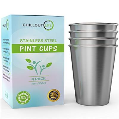 Stainless Steel Pint Cups Water Tumblers 16 oz - Unbreakable, BPA Free, Stackable Premium Quality 18/18 Metal Drinking glasses for Home & Outdoor Acti