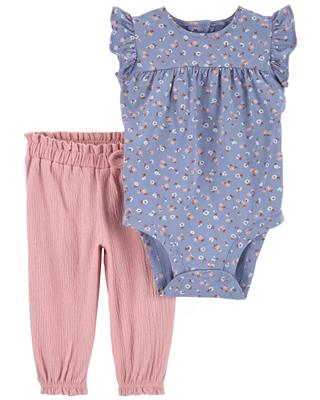Blue/Pink Baby 2-Piece Floral Bodysuit Pant Set | carters.com
