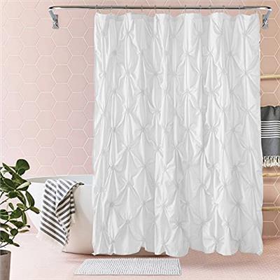 JSLOVE 2 Pcs Shower Curtain Sets with Rugs - Pinched Pleat Farmhouse Shower Curtain Elegant Shabby Chic Decor for Bathroom White Standard 72 X 72