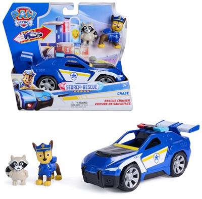 Paw Patrol: Search & Rescue, Chase Rescue Cruiser Vehicle with 2 Figures, Police Car Toy with Pull-Back Action, Kids Toys for Boys and Girls Ages 3+