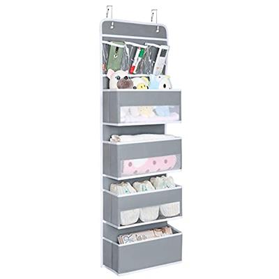 Univivi Door Hanging Organizer Nursery Closet Cabinet Baby Storage with 4 Large Pockets and 3 Small PVC Pockets for Cosmetics, Toys and Sundries (Grey