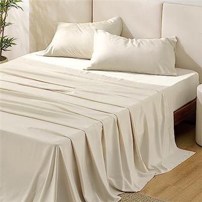 Bedsure King Size Sheet Set, Cooling Sheets King, Rayon Derived from Bamboo, Deep Pocket Up to 16, Breathable & Soft Bed Sheets, Hotel Luxury Silky B