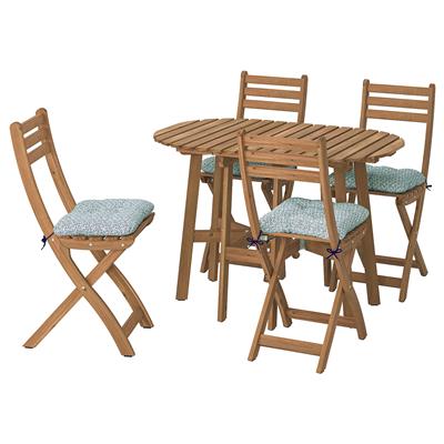 ASKHOLMEN gateleg table 4 chairs, outdoor, foldable dark brown/Klösan blue - IKEA