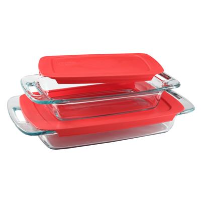 Pyrex Easy Grab 4-piece Rectangular Glass Bakeware Set with Red Lids - Walmart.com