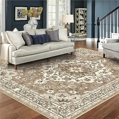 TOPRUUG Washable Oriental Area Rug - 8x10 Rugs for Living Room Soft Carpet for Bedroom Waterproof Floral Distressed Indoor Stain Resistant Non-Sheddin