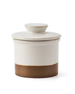 XELA Ceramic Butter Crock, French Butter Dish for Counter, Butter Keeper With Water Line for Fresh Spreadable Butter- Latte