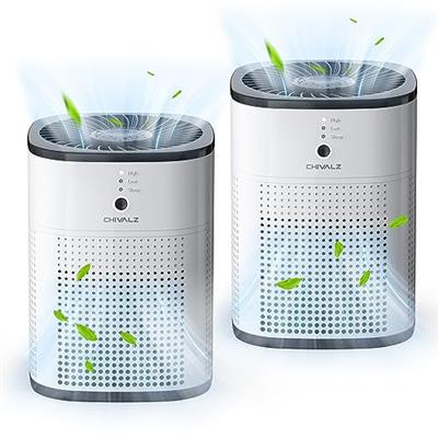 2 Pack CHIVALZ Air Purifiers for Bedroom, Air Purifiers for Home Bedroom, Quiet Air Cleaner with 24dB Sleep Mode, True HEPA Filter for Pet, White & Bl