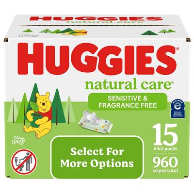 Huggies Natural Care Sensitive Baby Wipes, Unscented, 15 Pack, 960 Total Ct(Select for More Options) - Walmart.com
