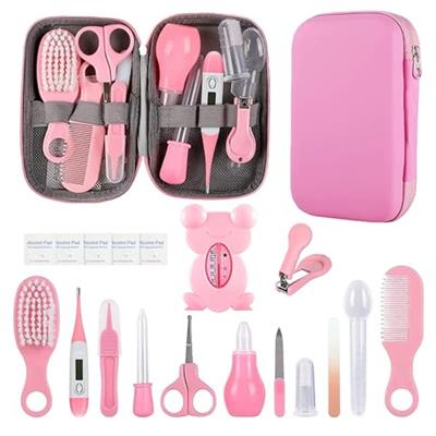 Baby Grooming Kit, Infant Safety Care Set with Hair Brush Comb Nail Clipper Nasal Aspirator,Baby Essentials Kit for Newborn Girls Boys (Pink Baby Groo