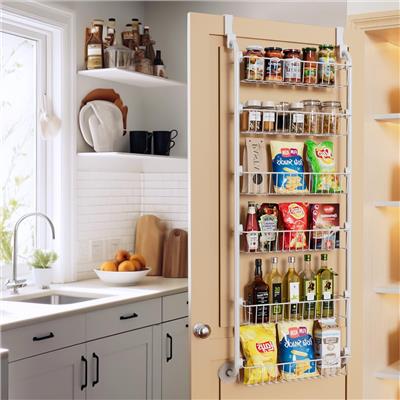 Delamu 6-Tier Over the Door Pantry Organizer, Heavy-Duty Metal with 6 Baskets, Hanging Storage and Organization for Kitchen, Spice Rack, D5.1xW18xH50.