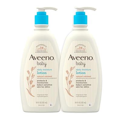 AVEENO BABY Daily Moisture Body Lotion for Delicate Skin, Natural Colloidal Oatmeal & Dimethicone, Hypoallergenic Moisturizing Lotion, Fragrance- & Pa