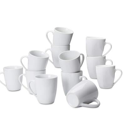 Amazon Basics Porcelain, 12 oz Coffee Mug Set, 12 Count, White (Previously AmazonCommercial brand)