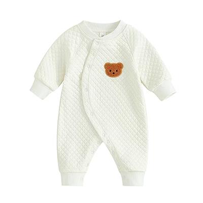 DuAnyozu Newborn Baby Boy Girl Outfit Bear Embroidery Long Sleeve Romper Jumpsuit Onesie Cute Infant Fall Winter Clothes (White, 0-3 Months)