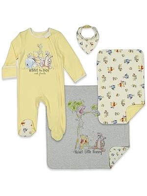 Disney Winnie the Pooh Sleep N Play Bib Blanket and Burp Cloth 4 Piece Set 0-6 Months