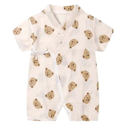 PAUBOLI Newborn Muslin Robe Baby Kimono Infant Cotton Romper 0-24 Months (0-3 Months, Bear)