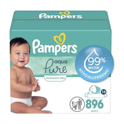 Pampers Aqua Pure Sensitive Baby Wipes, 99% Water, Hypoallergenic, Unscented, 16 Flip-Top Packs (896 Wipes Total) [Packaging May Vary]