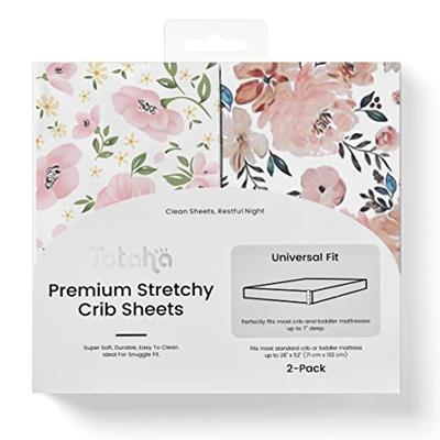 TotAha Premium Stretchy Crib Sheets (2-Pack)-Hypoallergenic, Silky Comfort, Buttery Soft, Calming Effect, All-Season Jersey-Knit Sheets, 9 Extra Dee