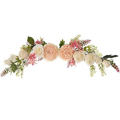 Lvydec Artificial Peony Flower Swag, 25 Inch Decorative Swag with Champagne Peony White Rose and Green Leaves for Wedding Arch Front Door Wall Decor