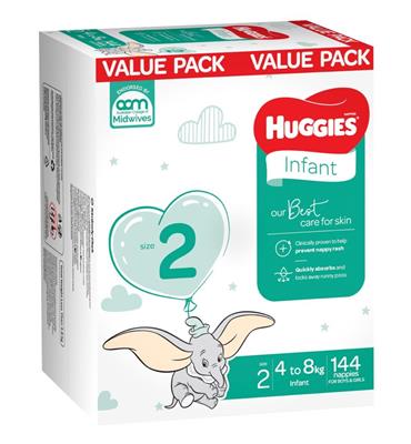 Huggies Nappies Mega Infant Size2 - 144 Pack | Disposable | Baby Bunting AU