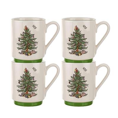 Spode Christmas Tree Stacking Mugs| Set of 4| Holiday Coffee Cups| 12-Ounce Capacity| Use for Tea and Hot Cocoa| Made of Fine Earthenware| Dishwasher