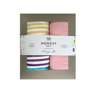 2-Pack Organic Cotton Swaddle Blankets, Rainbow Stripe/Pink | Honest Baby Clothing