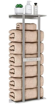STWWO Bathroom Towel Storage for Bathroom, Wall Towel Rack for Rolled Towels, 30 inch Towel Holder Wall Mounted with Metal Shelf Can Holds 6 Large Tow