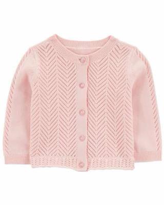 Pink Baby Pointelle Button-Front Sweater Knit Cardigan