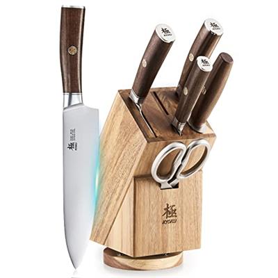 KYOKU Kitchen Knife Set with Block, Japanese 440C Stainless Steel 7pc Knife Block Set, Daimyo Series Knife Block with Knives for Kitchen, Professional