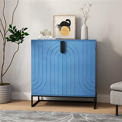 HLR Accent Wood Grain Cabinet with 2 Doors, Storage Cabinet Sideboard with Black Metal Legs for Living Room,Entryway and Kitchen Dining Room, Antique
