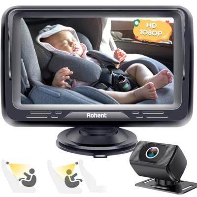 Baby Car Camera Ease Installation: Eye Protection Clear Night Vision 360° Rotation Rear Facing Baby Car Mirror for 2 Kids HD 1080P 150° Wide View Stab