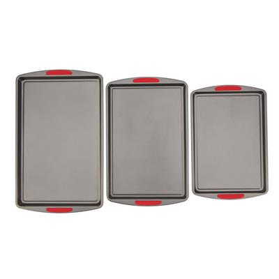 GoodCook Mega Grip Set of 3 Nonstick Steel Multipurpose Cookie Sheets with Silicone Grip Handles, Gray - Walmart.com