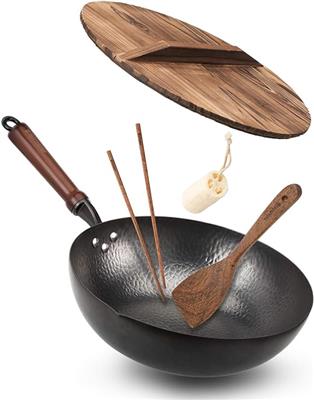 Amazon.com: Bielmeier Wok Pan 12.5, Woks and Stir Fry Pans with lid, Carbon Steel Wok with Cookware Accessories, Wok with Lid Suits for all Stoves(Fla