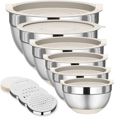 Amazon.com: Fyrnova Mixing Bowls with Lids Set, 6 Piece Stainless Steel Nesting Storage Bowls for Kitchen, with 3 Grater Attachments & Non-Slip Bottom