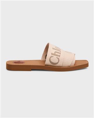 Chloe Summer Woody Embroidered Logo Flat Sandals